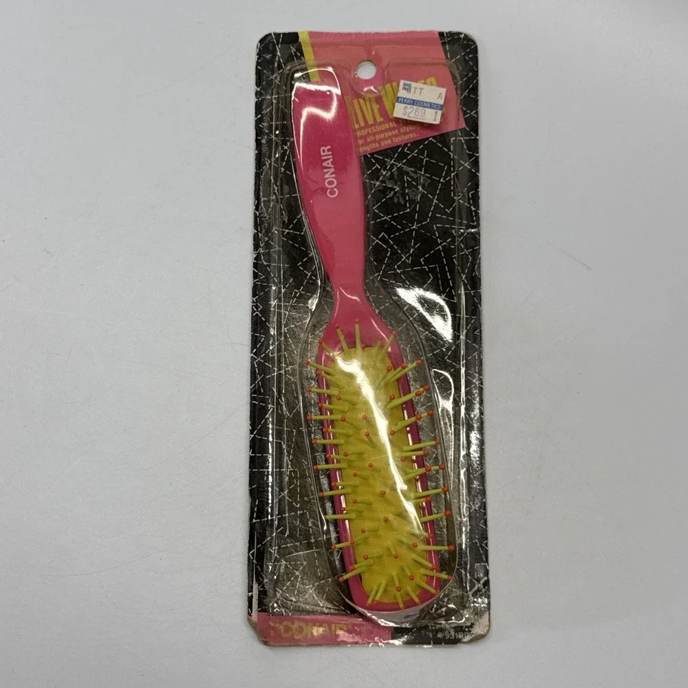 Vintage Conair Hair Brush Live Wires Professional Styling Pink Yellow 90s
